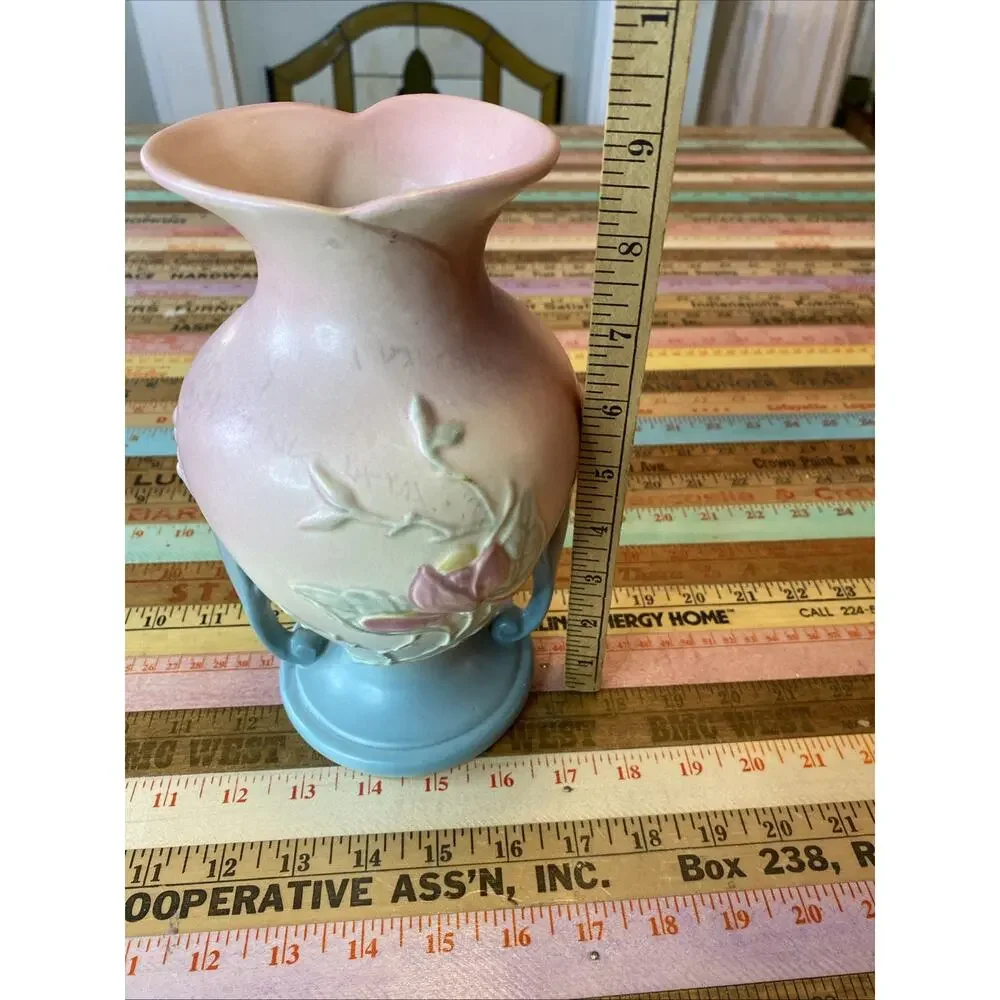 Vintage 2 HULL ART POTTERY Pink WILD FLOWER Vase Pitcher 2 PC 2X5 8.5 Inches USA